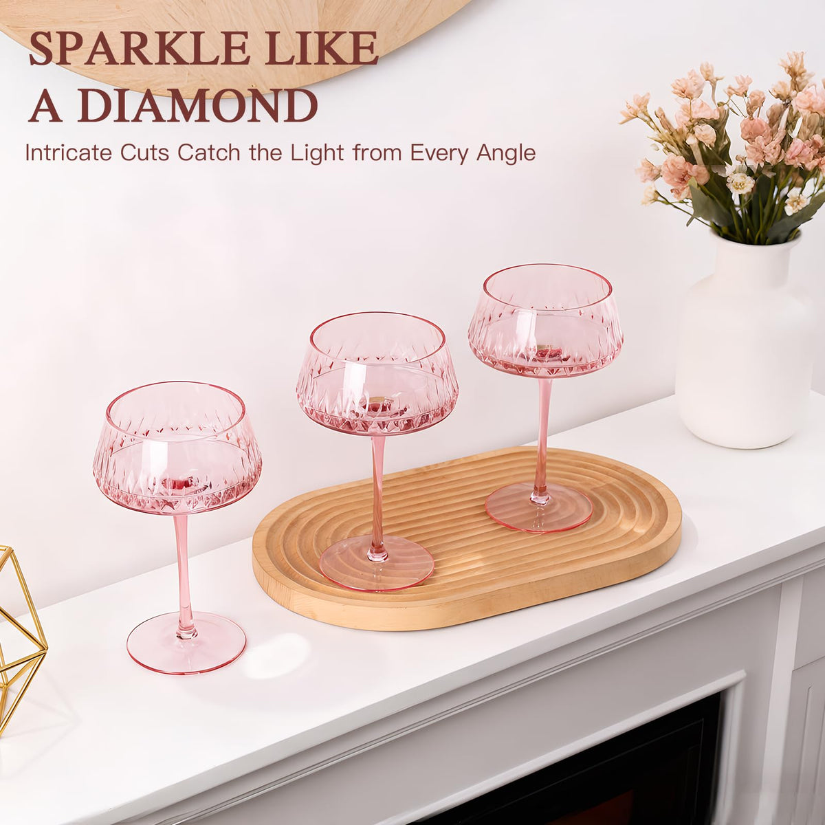 Pink 14 oz Martini Glasses Set of 6 Y717