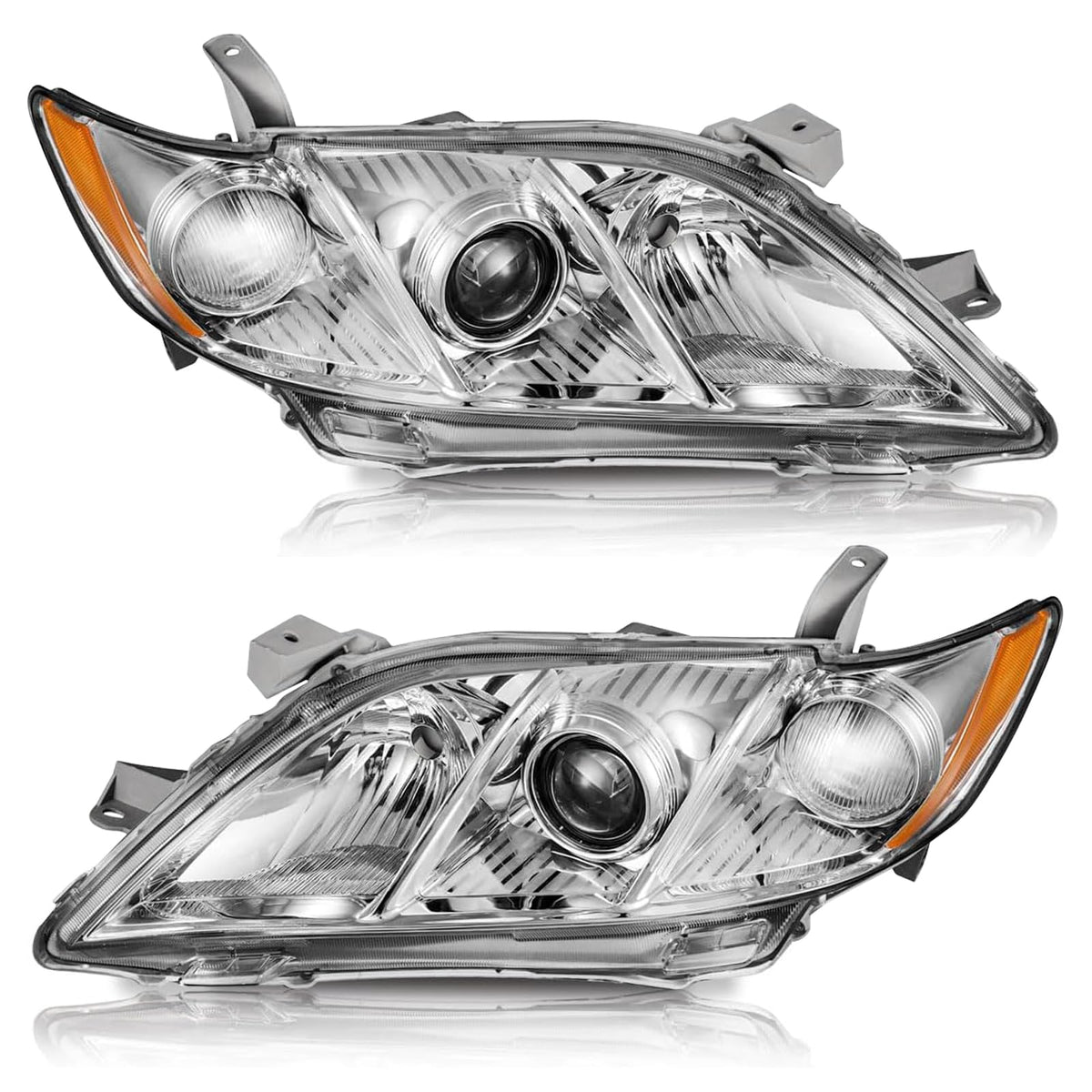 2007-2009 Toyota Camry Headlight Assembly Chrome Housing Clear Lens L89905