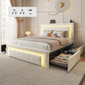 White Upholstered Full Bed Frame with Storage Drawers J9013