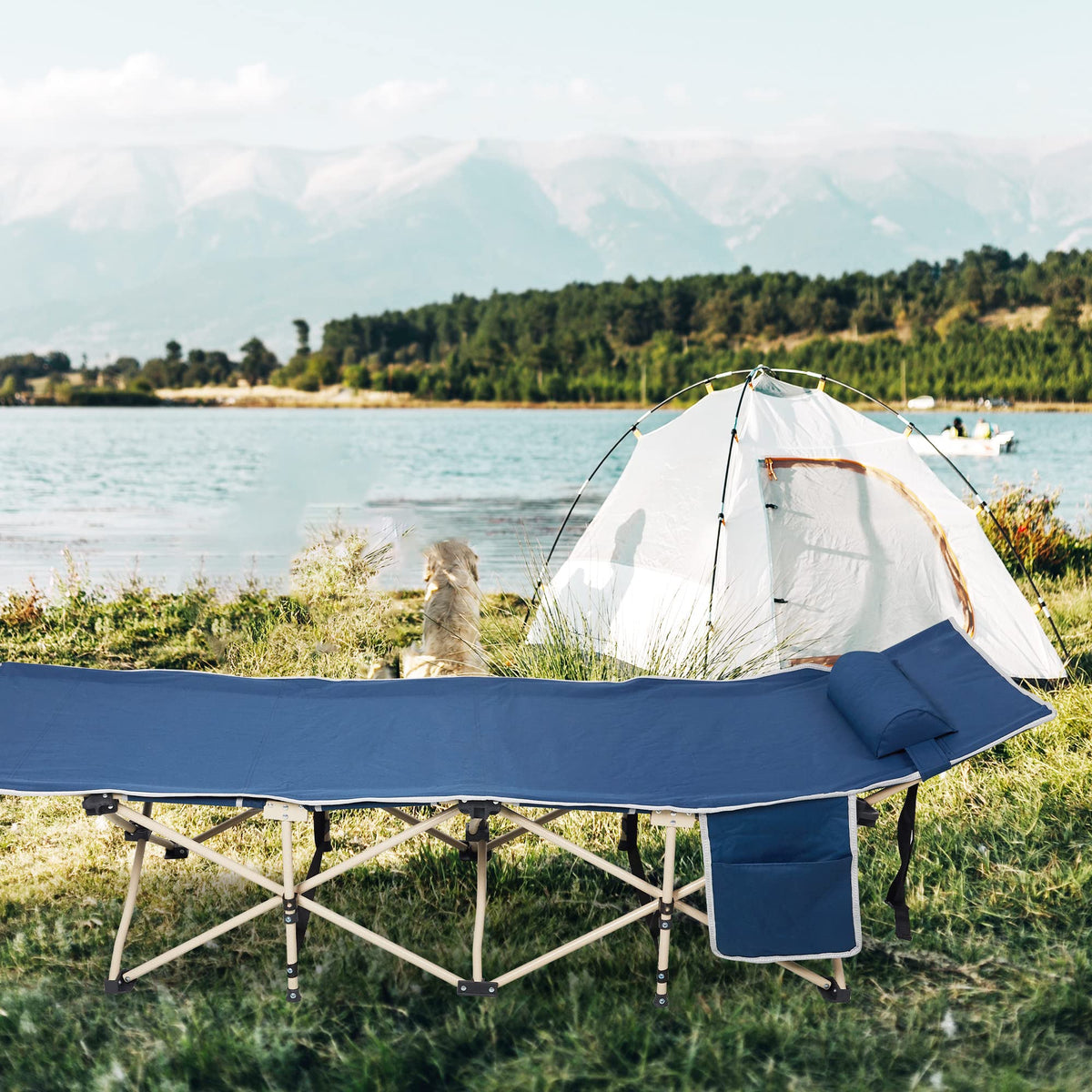 Folding Camping Cot with Carry Bag Pocket Pillow W637699