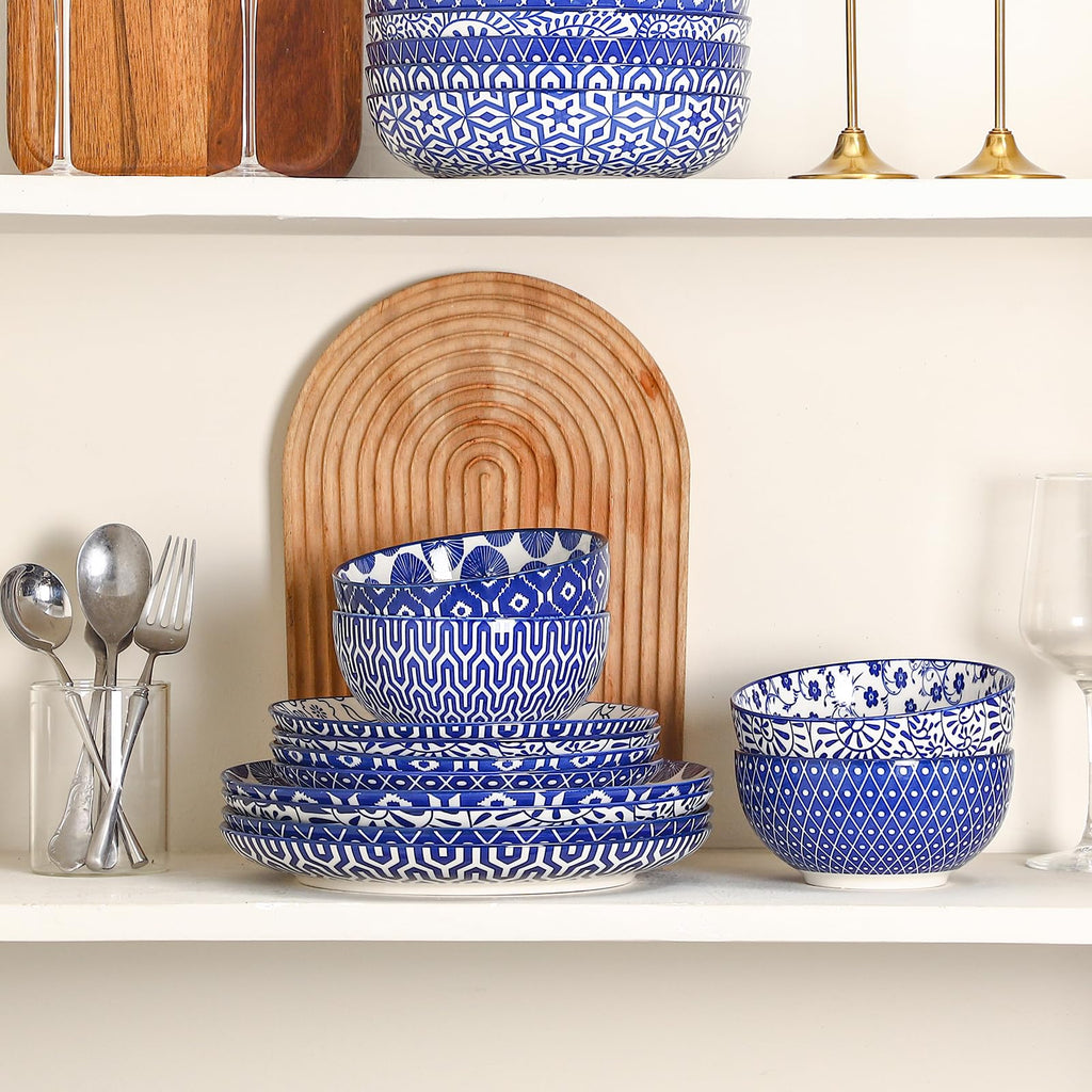 Ceramic Plates and Bowls Set, 12 Pieces Dinnerware Set for 4 K995