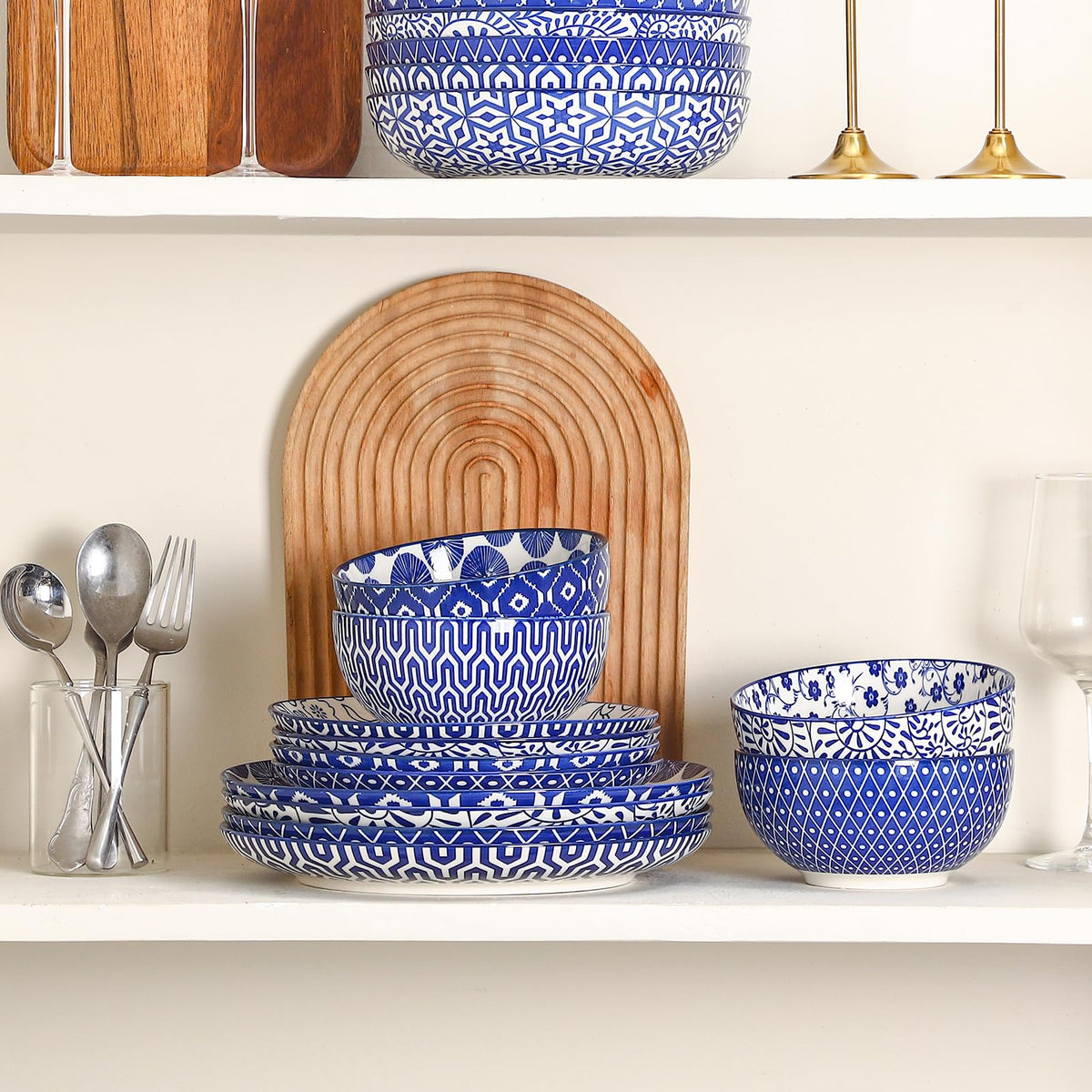 Ceramic Plates and Bowls Set, 12 Pieces Dinnerware Set for 4 K995