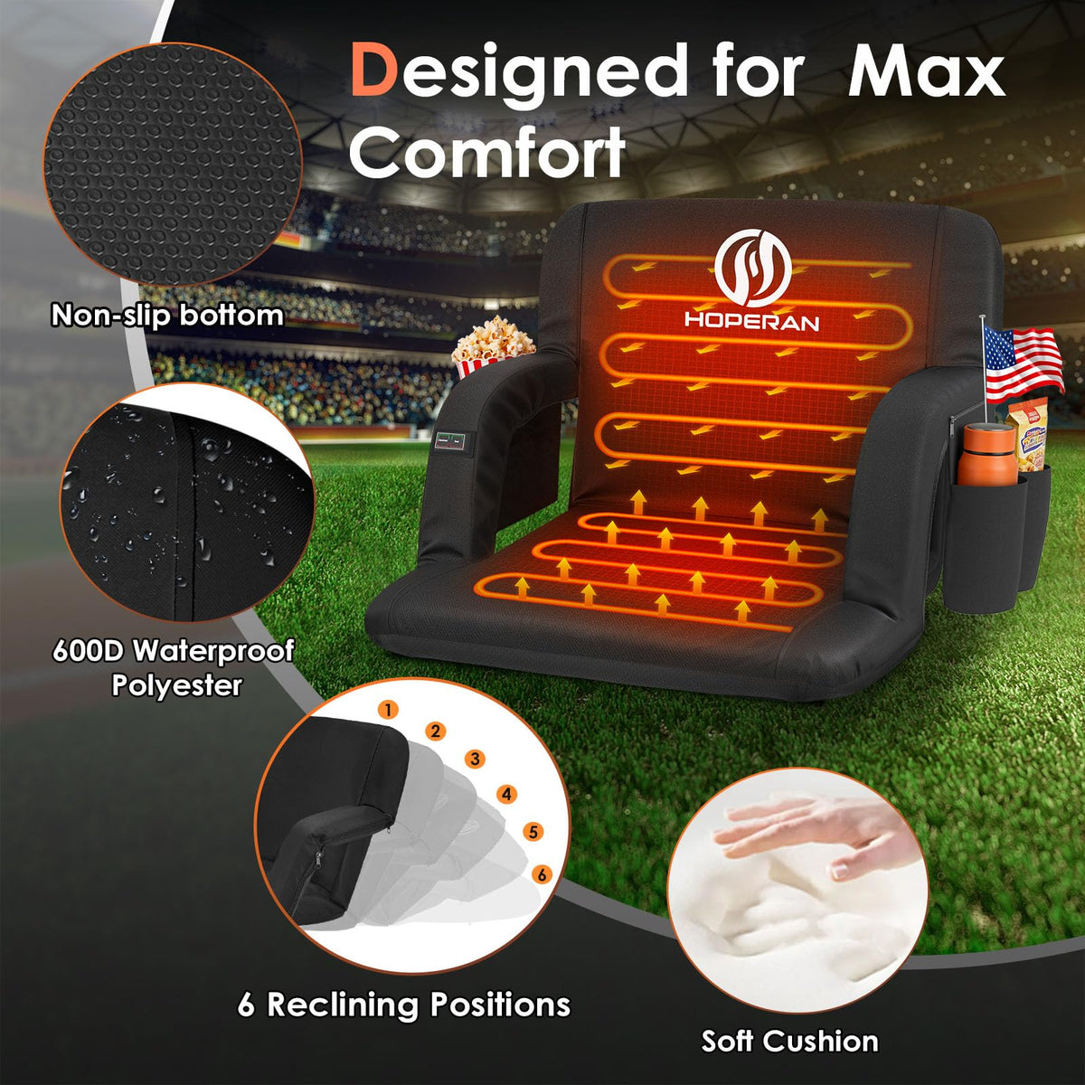 Heated Stadium Seats for Bleachers with Power Bank U4537