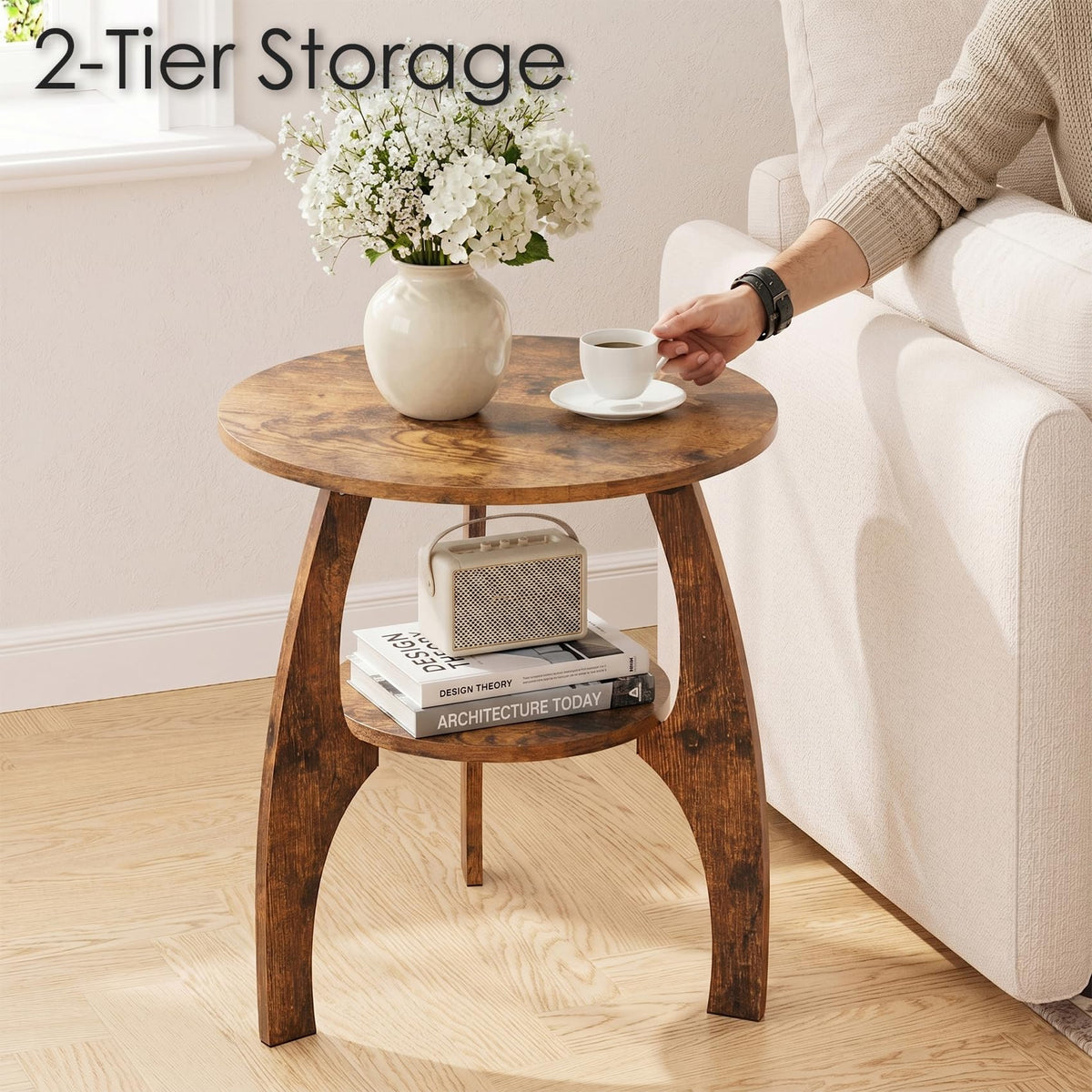 2-Tier Round Wood Side Table K197833
