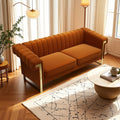 Orange Velvet Channel Tufted Sofa with Gold Metal Legs I129