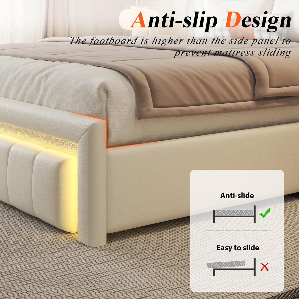 White Upholstered Full Bed Frame with Storage Drawers J9013