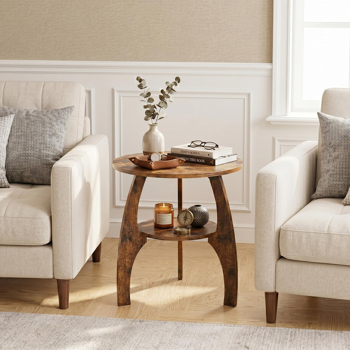 2-Tier Round Wood Side Table K197833
