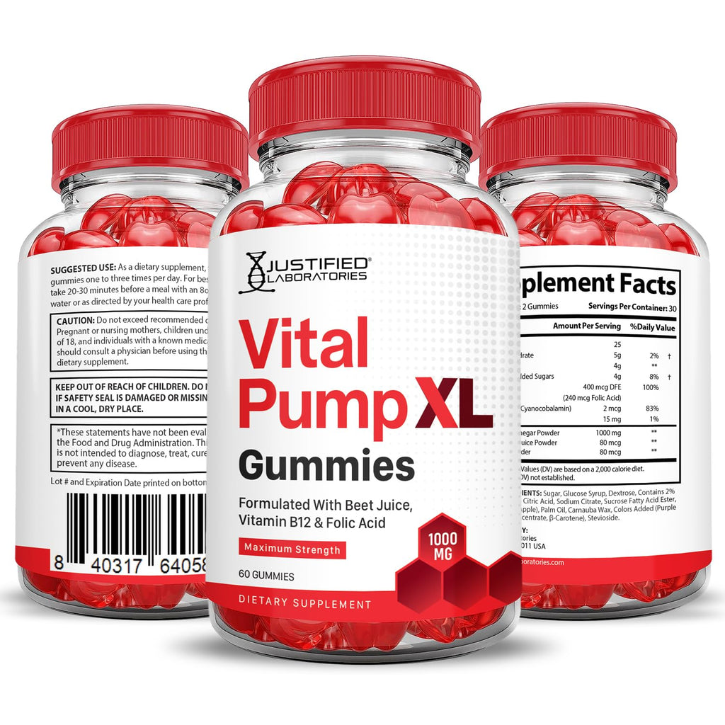 Vital Pump XL Performance Gummies 1000MG Beet Juice B12 Vegan Non GMO 120 Gummys M3624