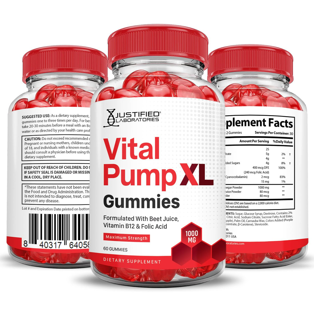 Vital Pump XL Performance Gummies 1000MG Beet Juice B12 Vegan Non GMO 120 Gummys M3624