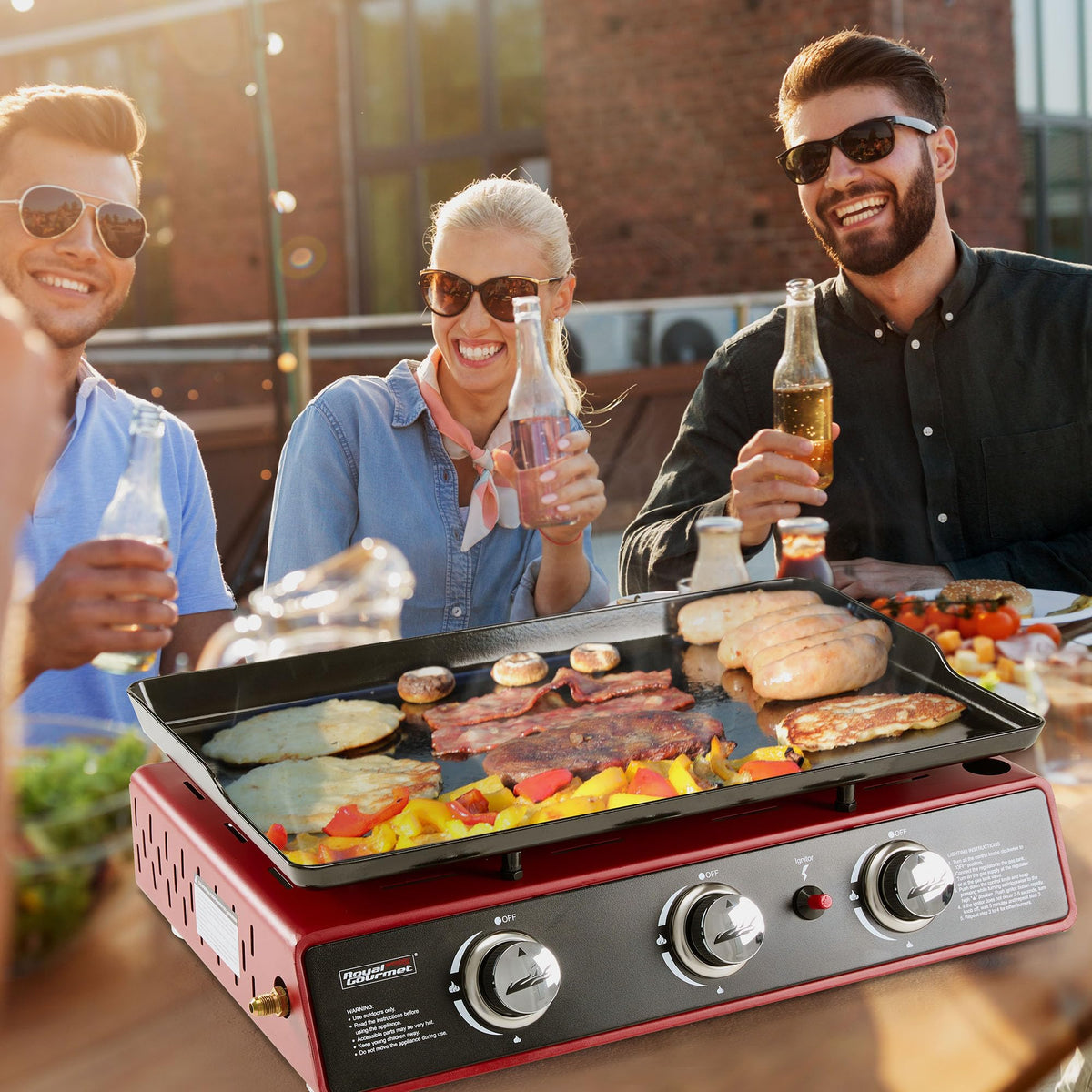 3-Burner Tabletop Propane Gas Griddle with Cover J200