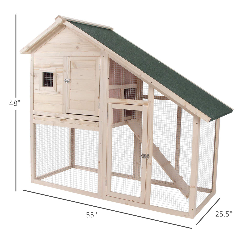 55" 2-Tier Wooden Rabbit Hutch with Ramp H1012