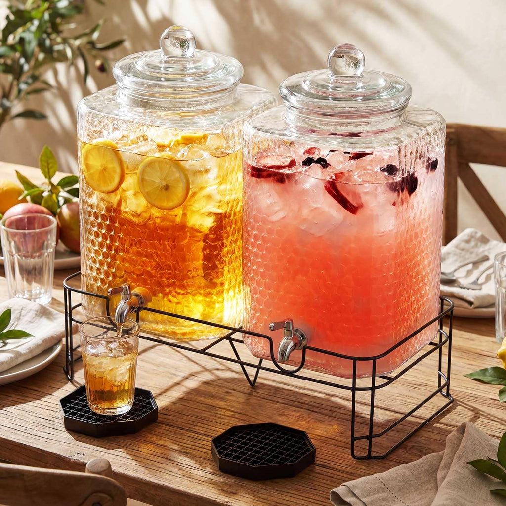 2 Pack 5 Gallon Hammered Glass Drink Dispenser with Stand A2687