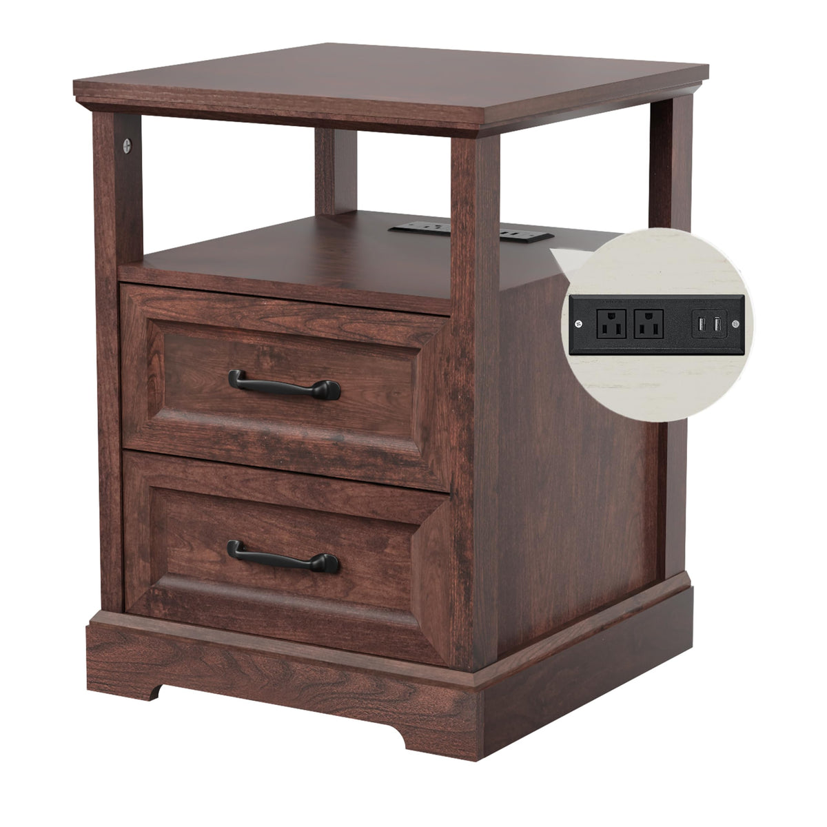 18'' Wood Nightstand with Charging Station G2720