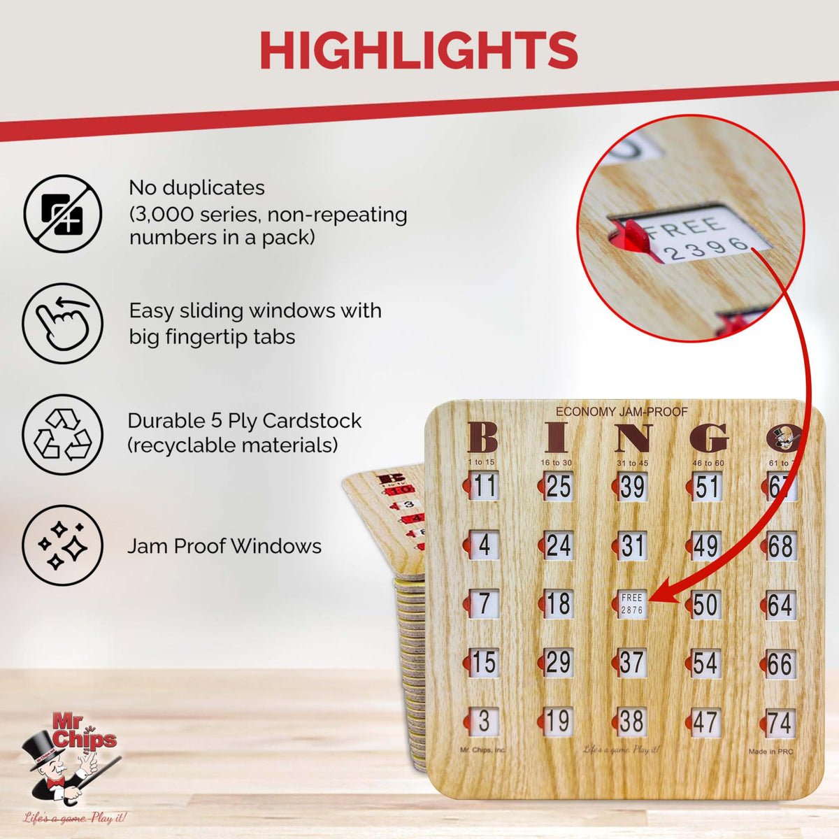 Bingo Cards with Sliding Windows 100 Pack U889