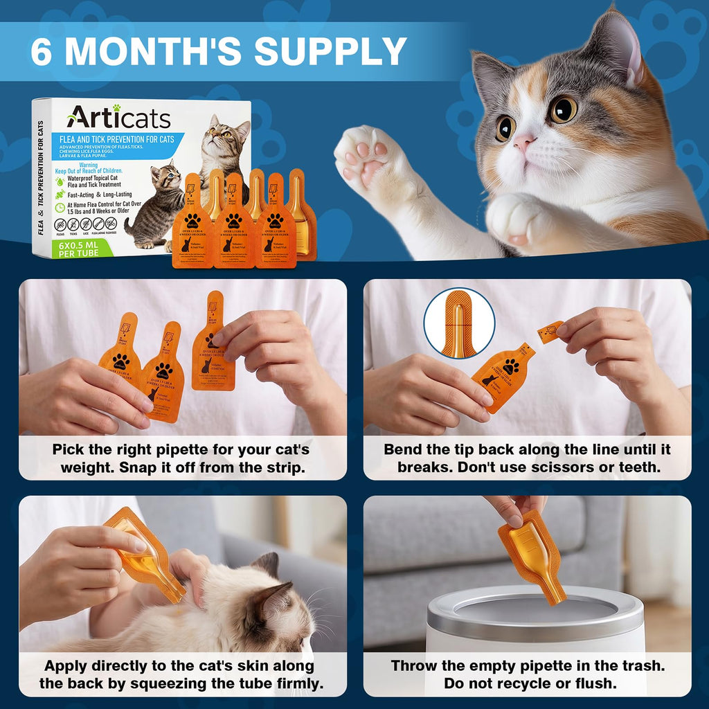 Flea and Tick Prevention for Cats & Kittens, Topical Cat Flea and Tick Treatment 6-Dose E8545