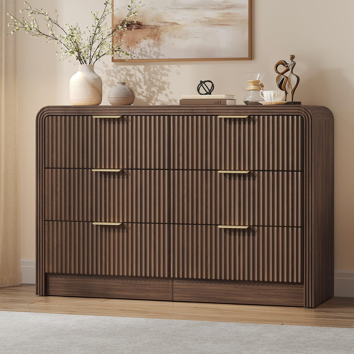 47" Walnut Fluted 6-Drawer Dresser G721