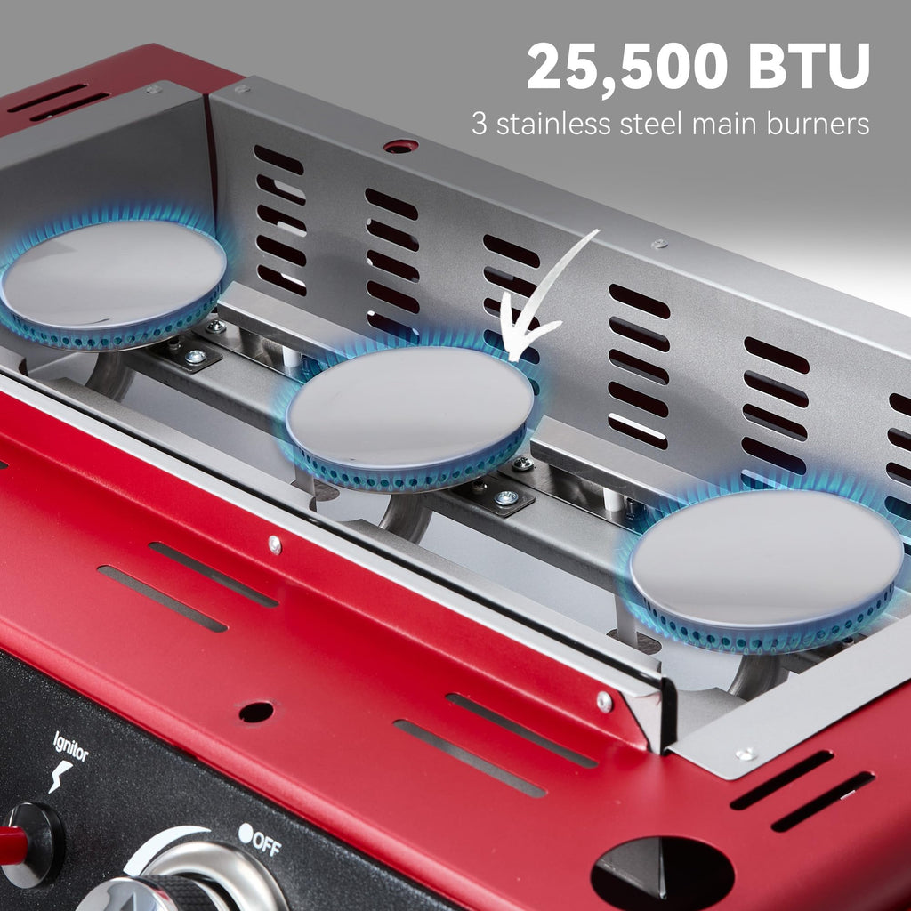 3-Burner Tabletop Propane Gas Griddle with Cover J200