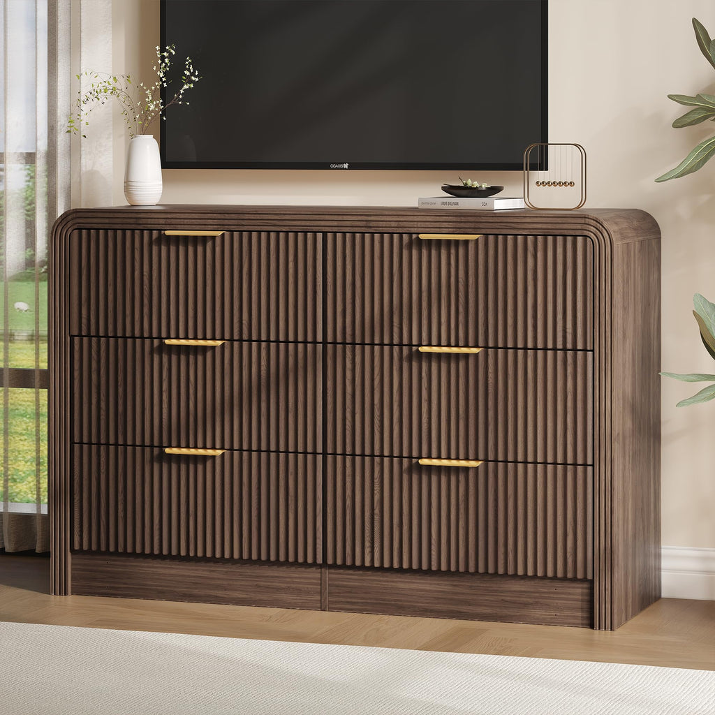 47" Walnut Fluted 6-Drawer Dresser G721