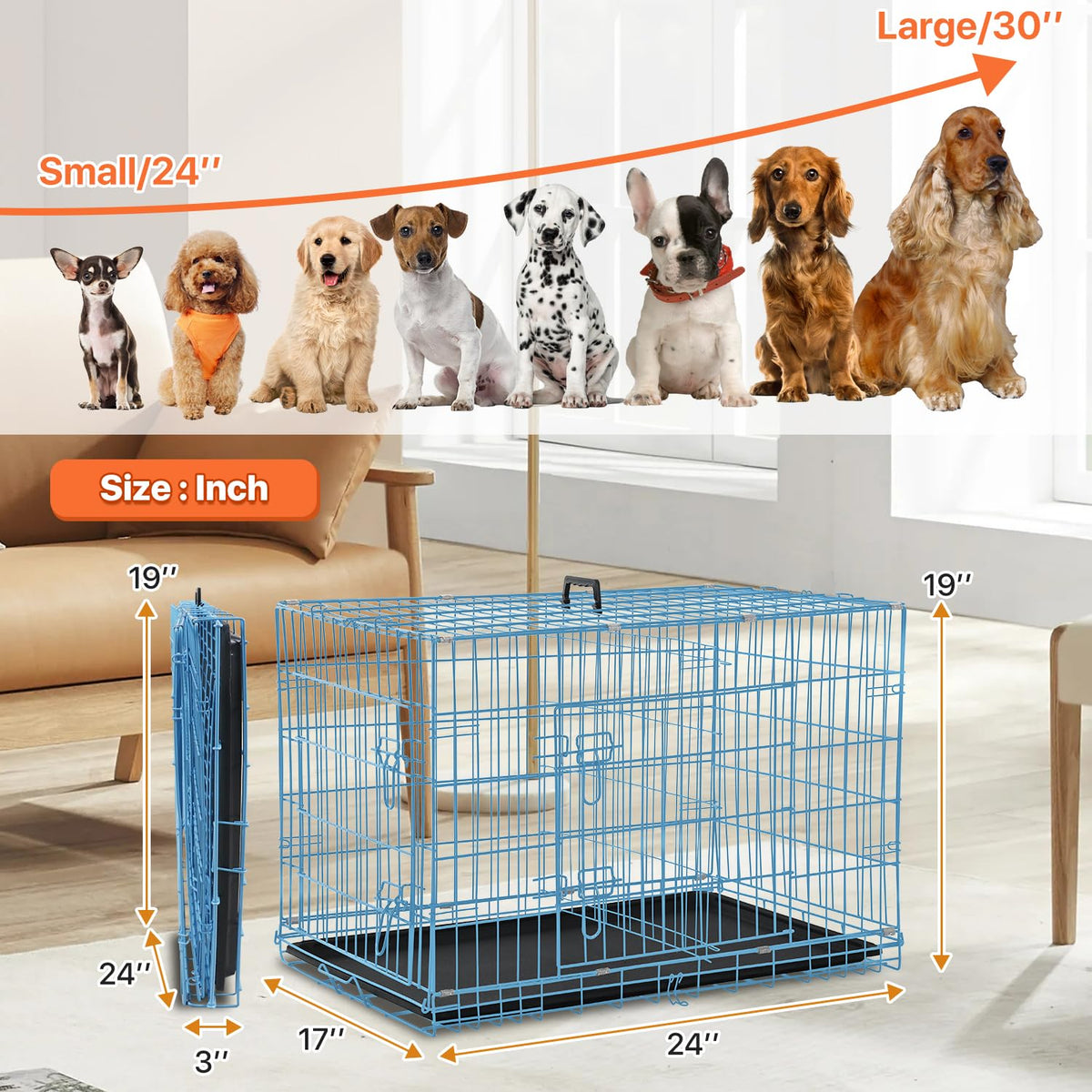 Folding Metal Dog Crate with Plastic Tray & Divider P7536