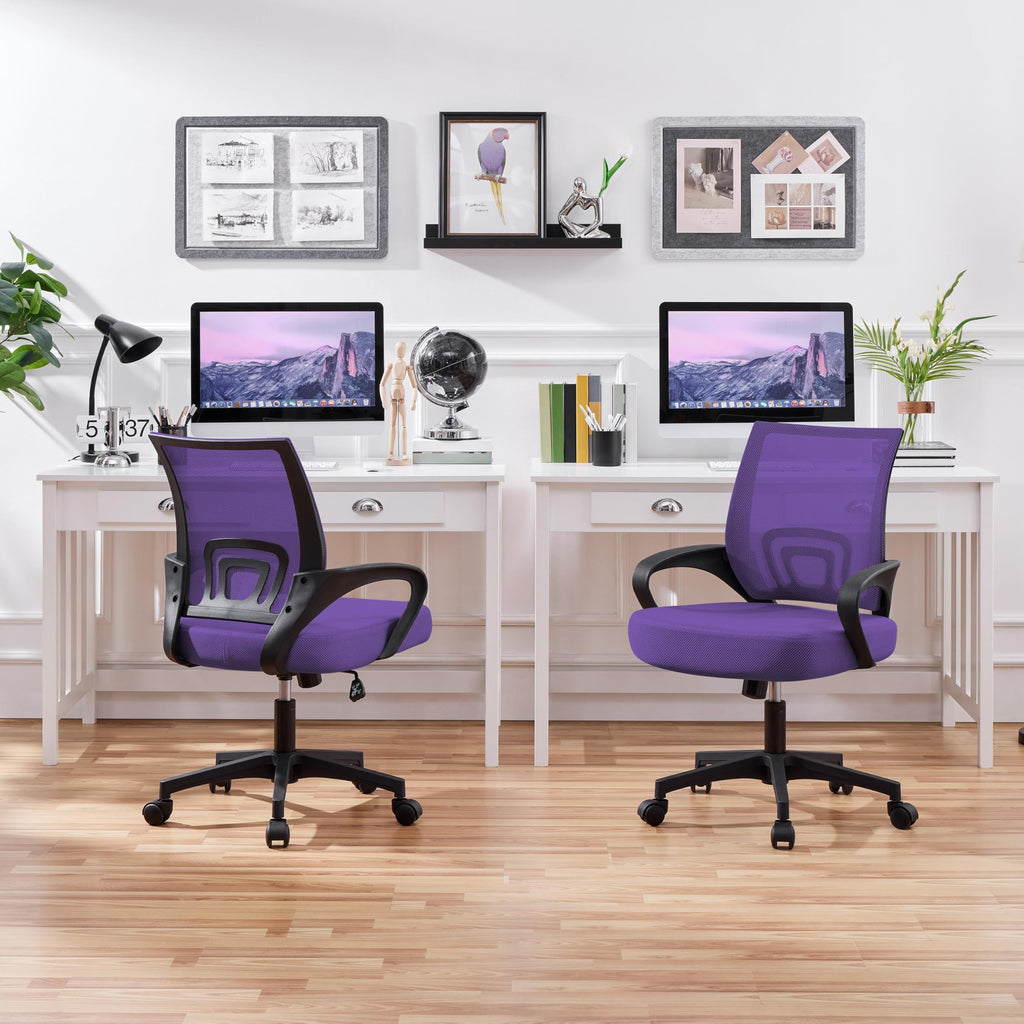Purple Mesh Office Chairs with Lumbar Support, Set of 2 G50252