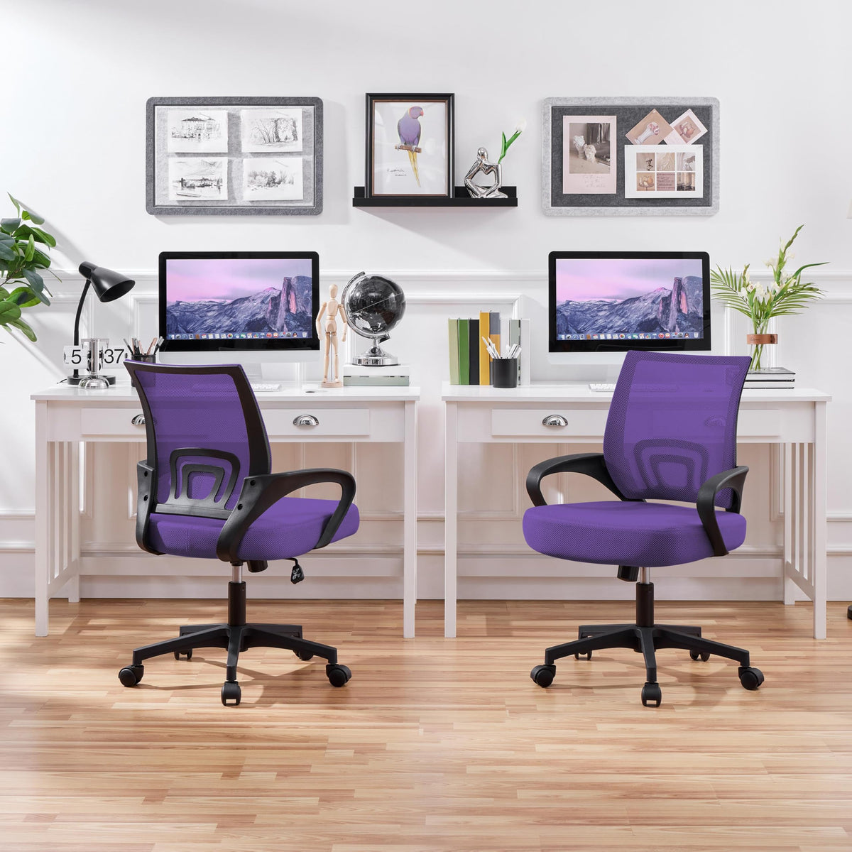 Purple Mesh Office Chairs with Lumbar Support, Set of 2 G50252