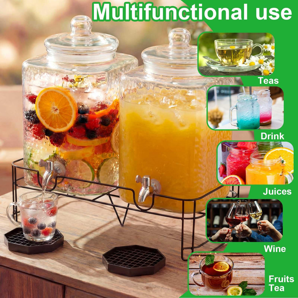 2 Pack 5 Gallon Hammered Glass Drink Dispenser with Stand A2687