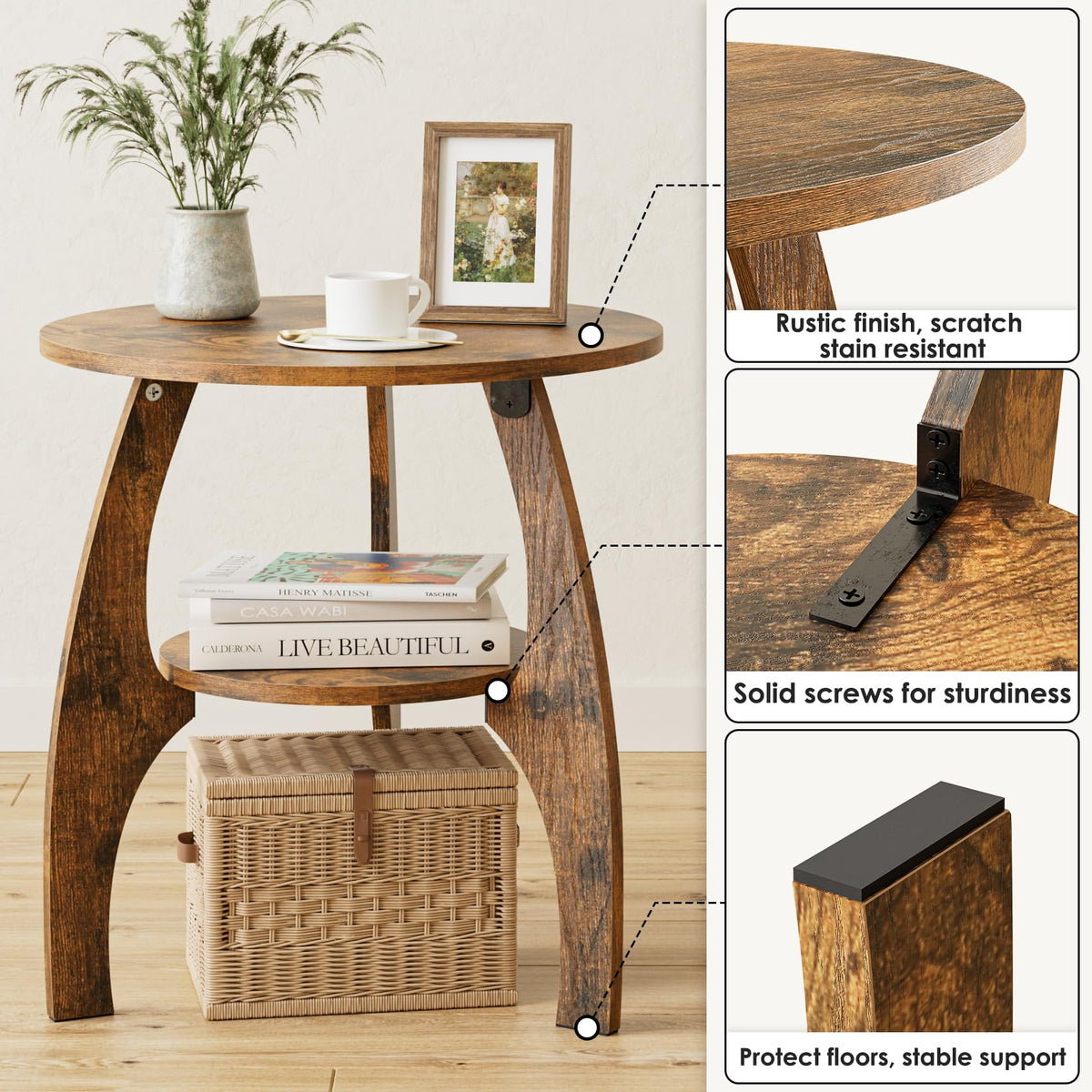 2-Tier Round Wood Side Table K197833