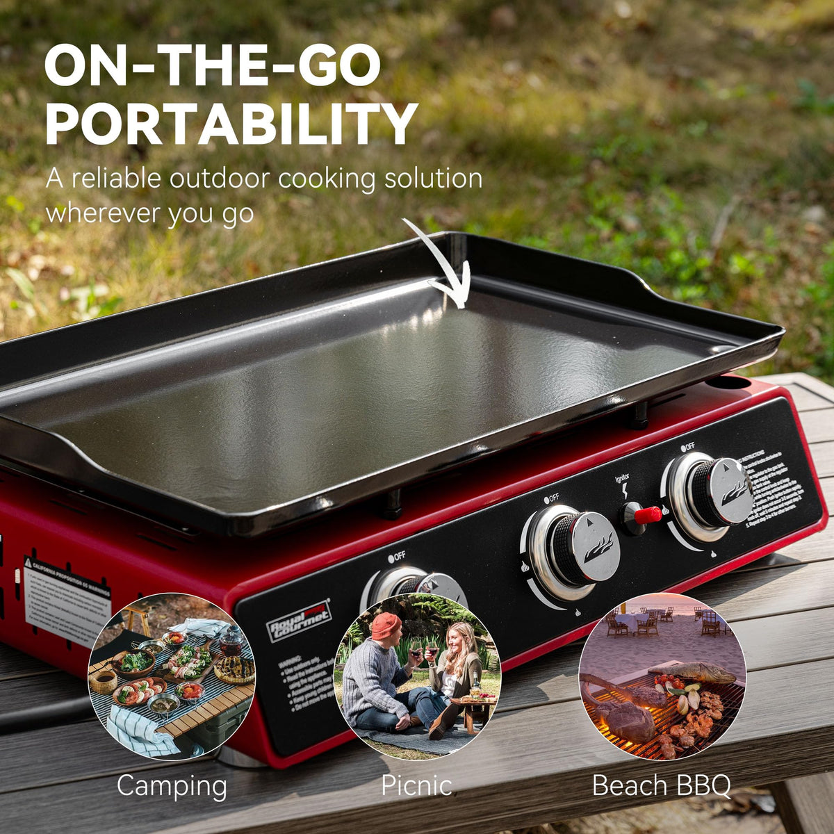 3-Burner Tabletop Propane Gas Griddle with Cover J200