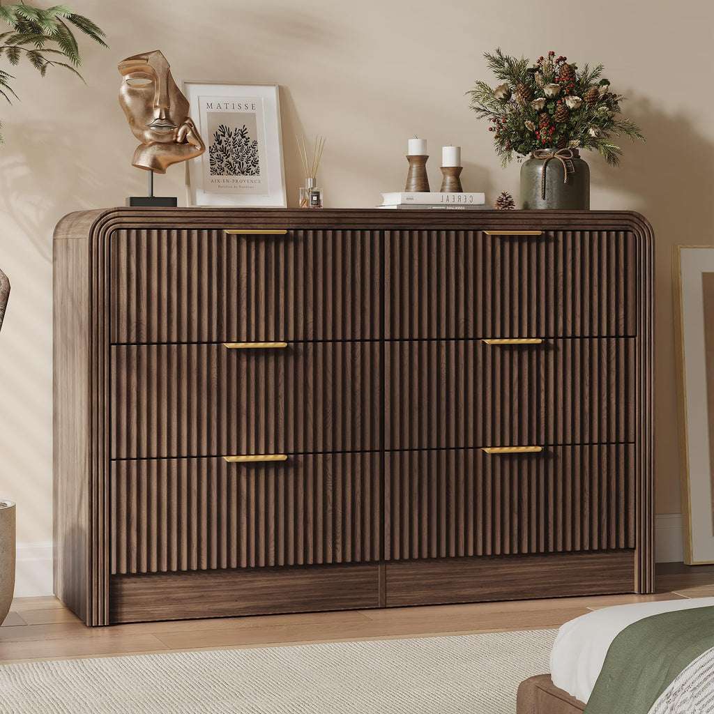 47" Walnut Fluted 6-Drawer Dresser G721