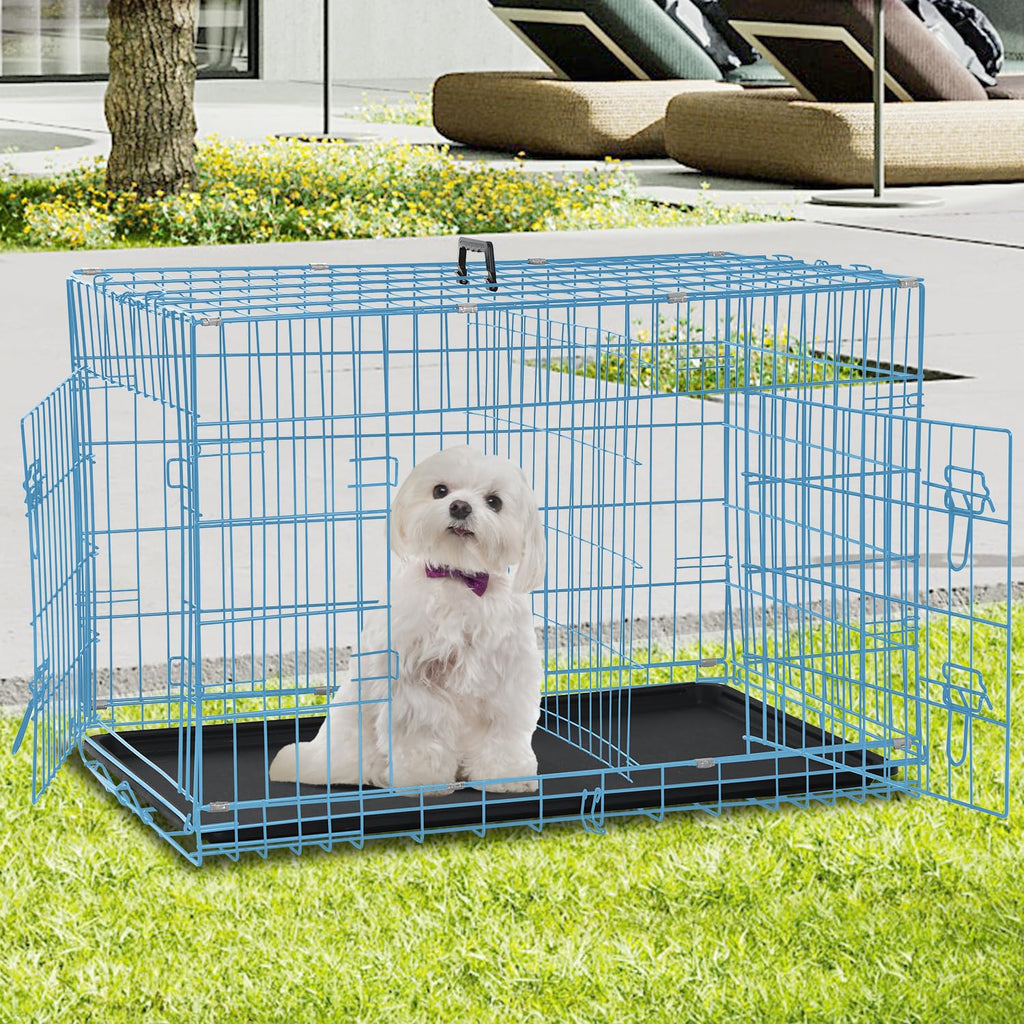 Folding Metal Dog Crate with Plastic Tray & Divider P7536