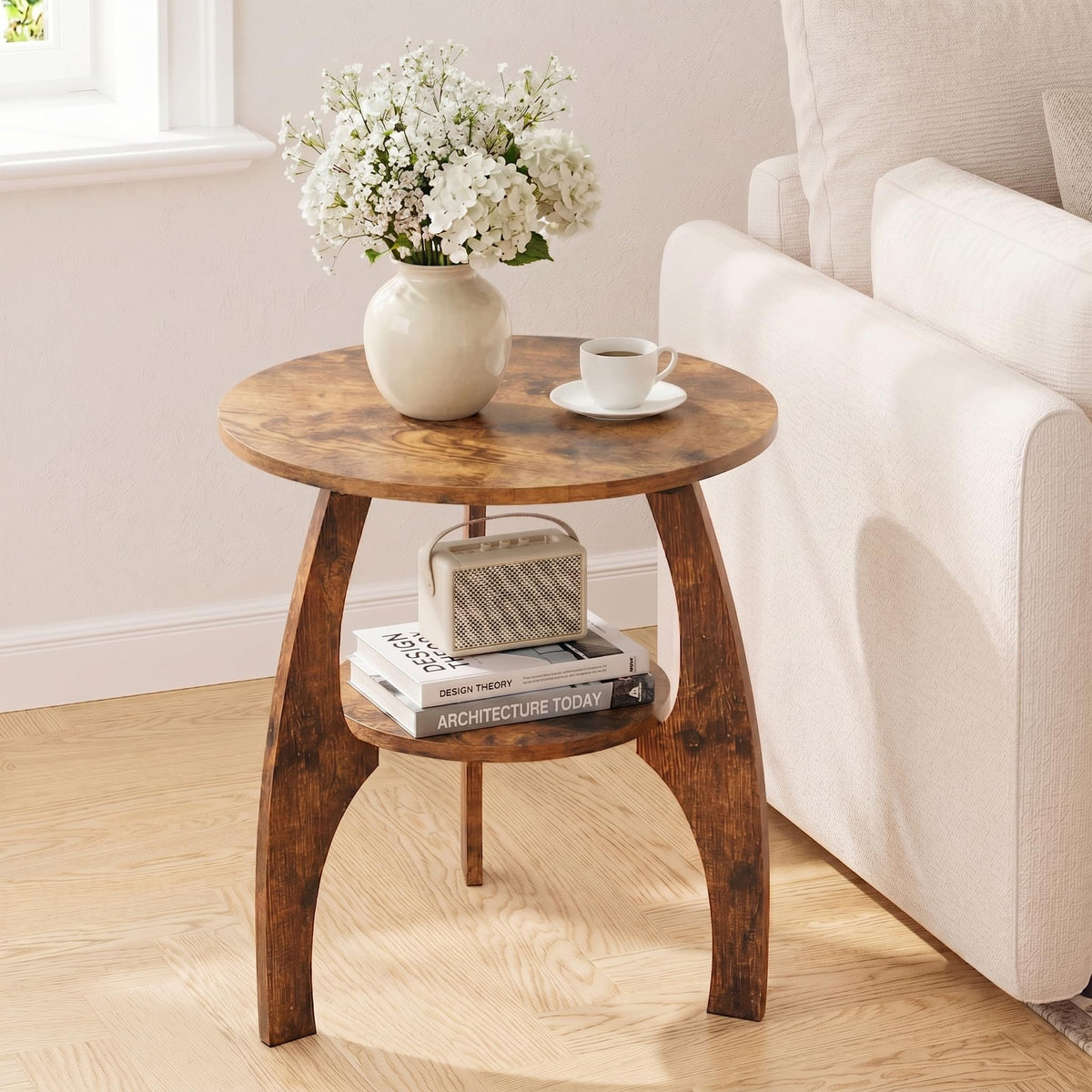 2-Tier Round Wood Side Table K197833