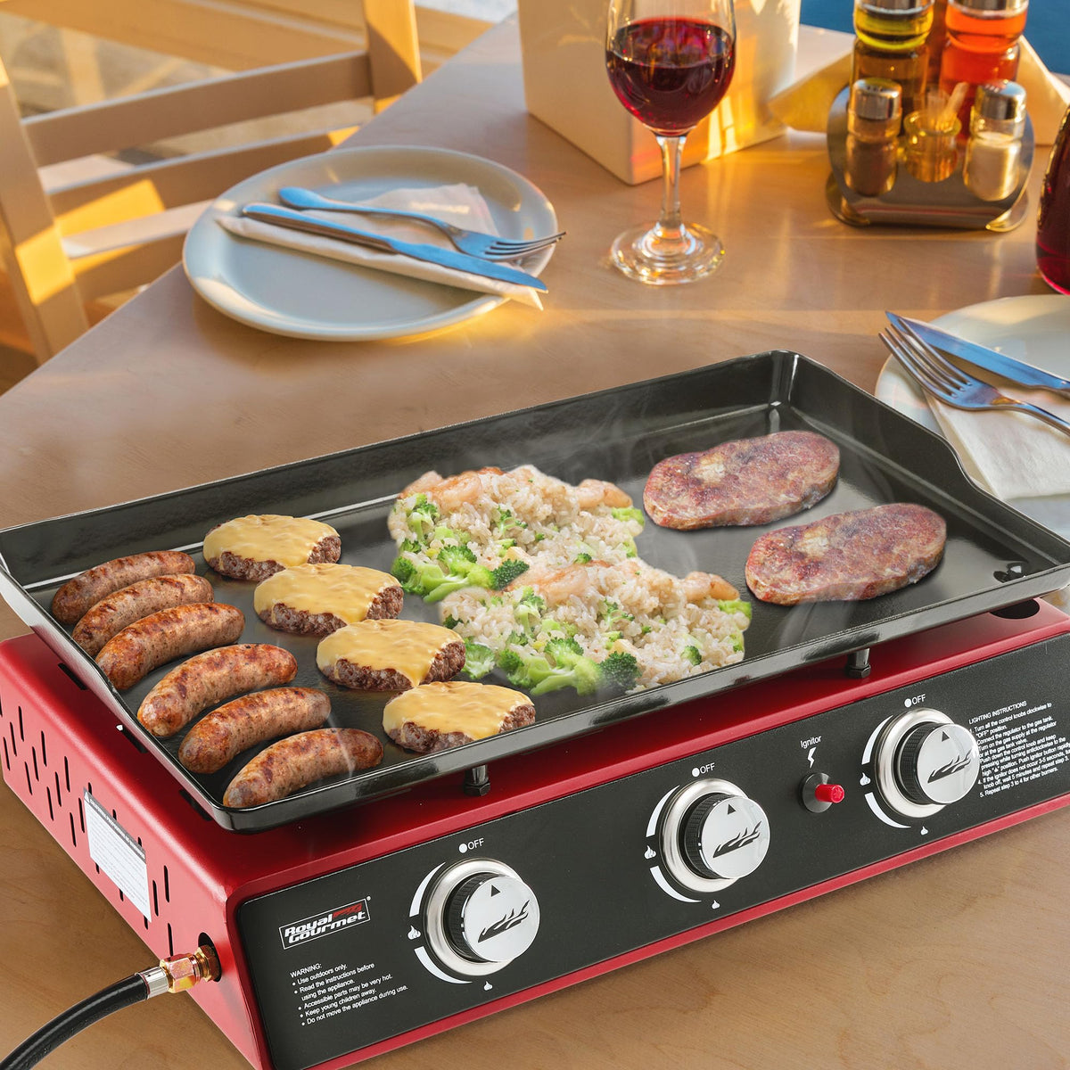 3-Burner Tabletop Propane Gas Griddle with Cover J200