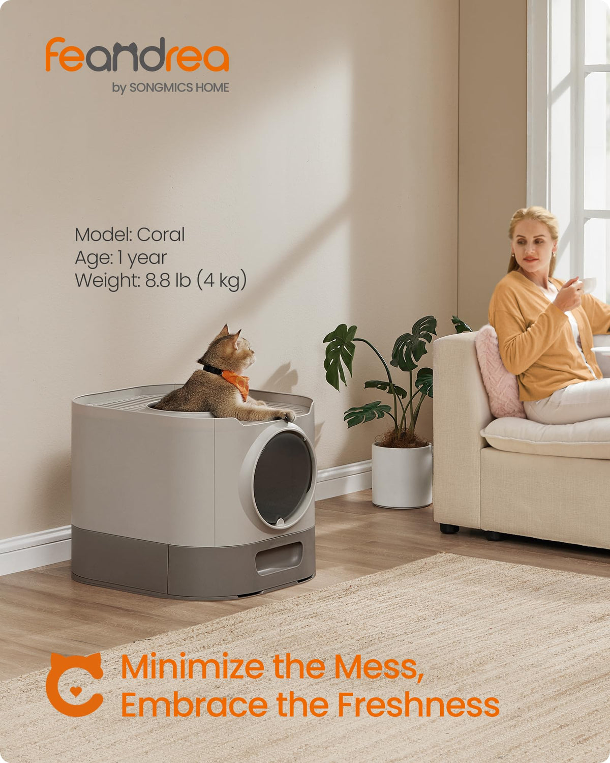 XL Enclosed Cat Litter Box with Scoop Y70927