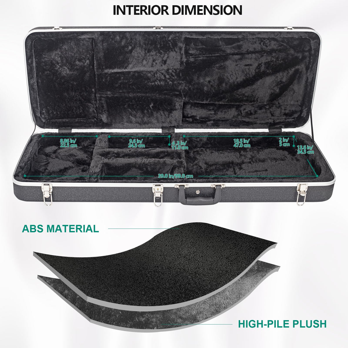 ABS Electric Guitar Hard Case 1.1 Inch Foam Plush Interior Black S7698