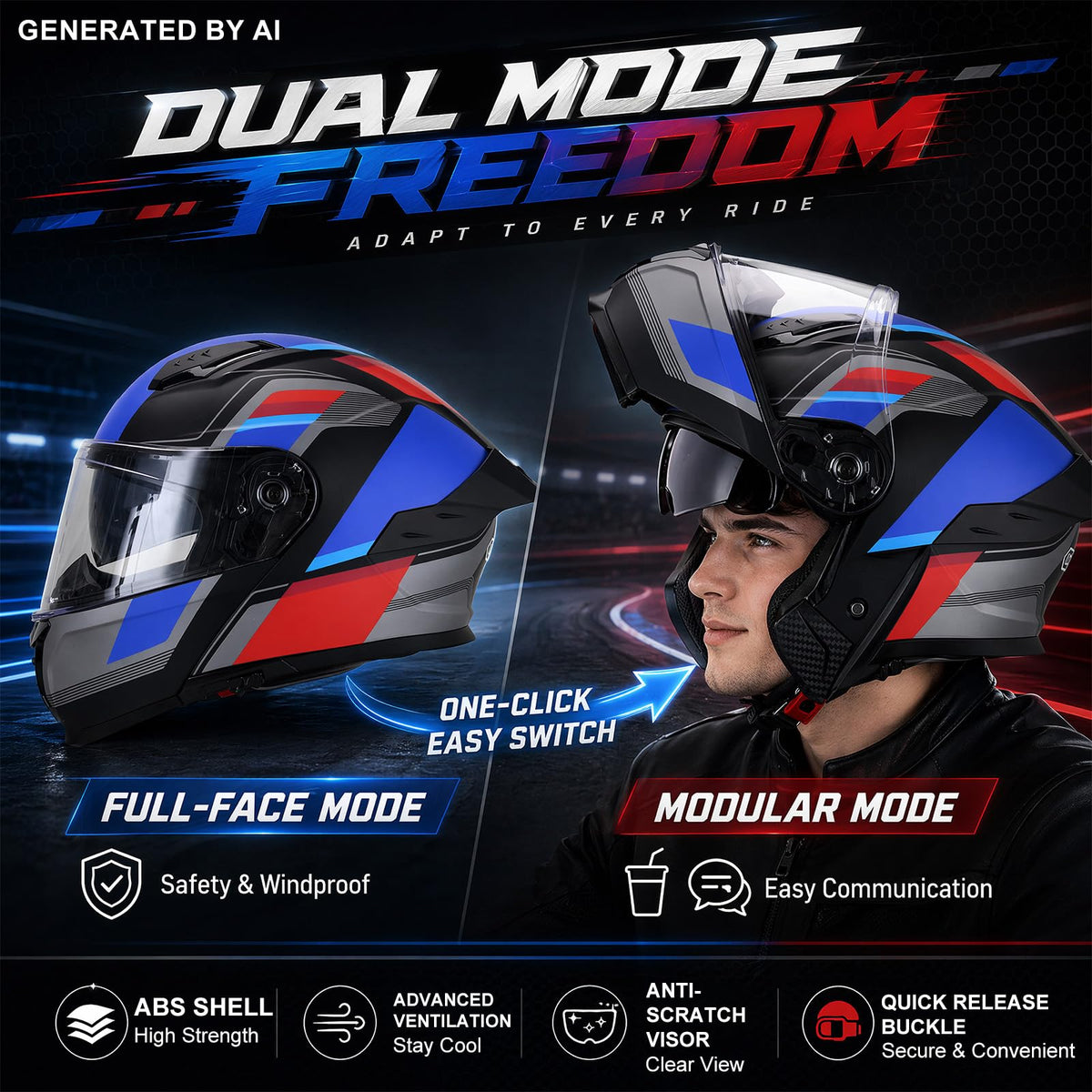 Heavy Duty Flip Up Modular Motorcycle Helmet I704653