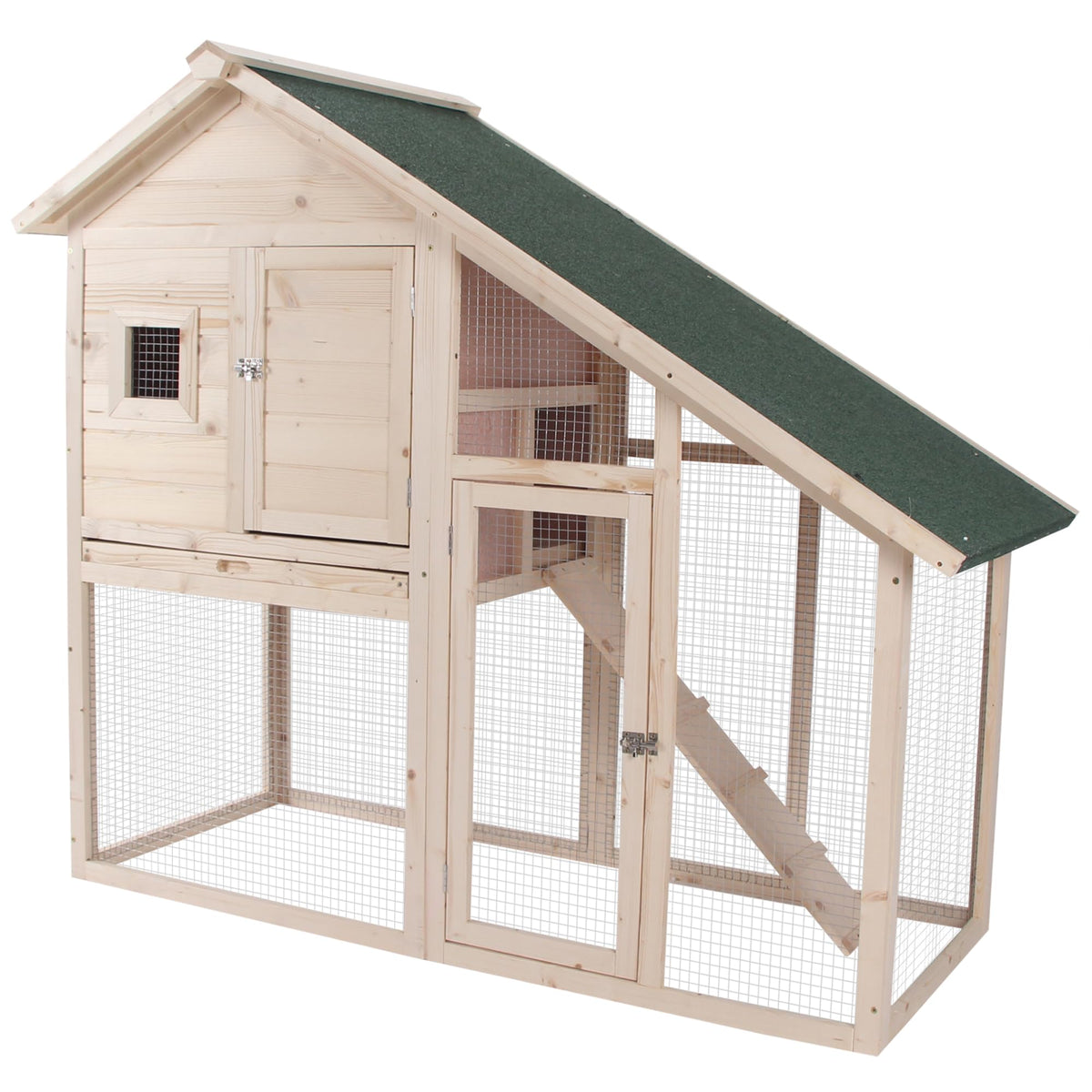 55" 2-Tier Wooden Rabbit Hutch with Ramp H1012