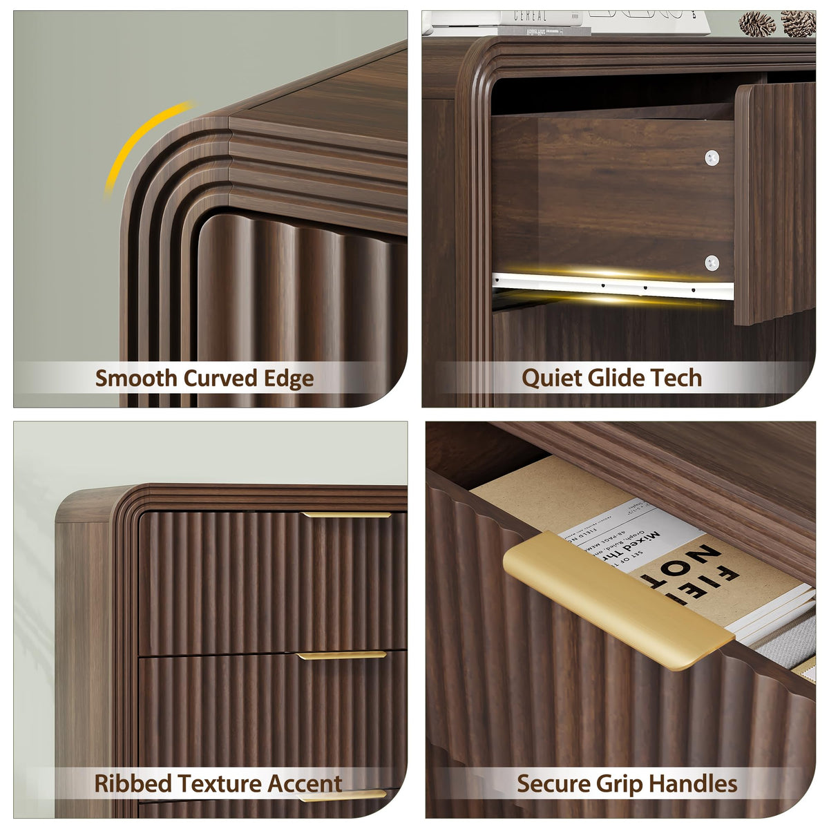 47" Walnut Fluted 6-Drawer Dresser G721