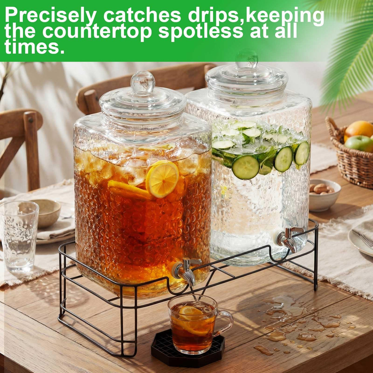 2 Pack 5 Gallon Hammered Glass Drink Dispenser with Stand A2687