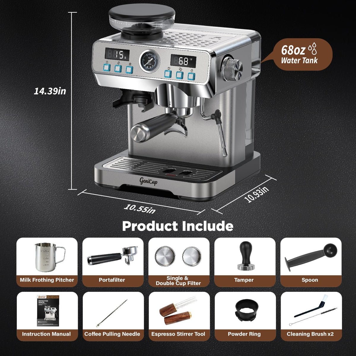 Espresso Machine with Grinder 20 Bar 68oz Water Tank F291002