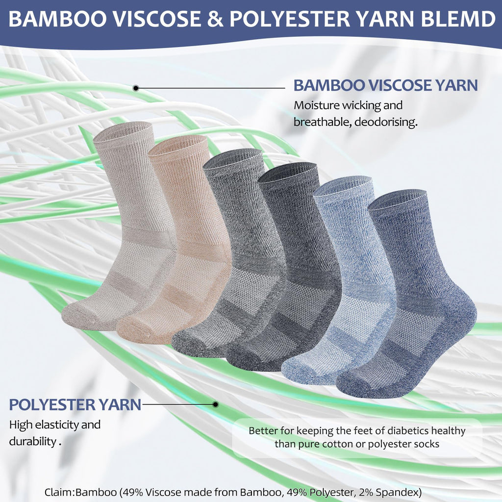 6 Pairs Non Binding Seamless Toe Crew Socks Y7661