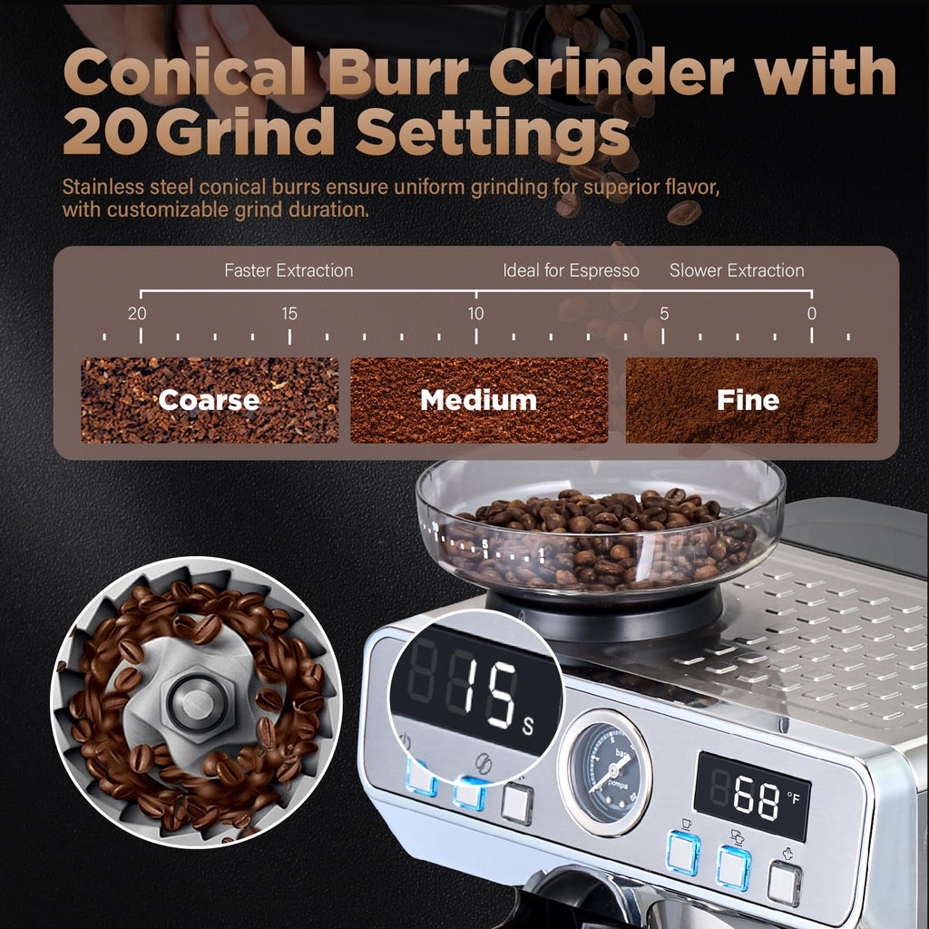 Espresso Machine with Grinder 20 Bar 68oz Water Tank F291002