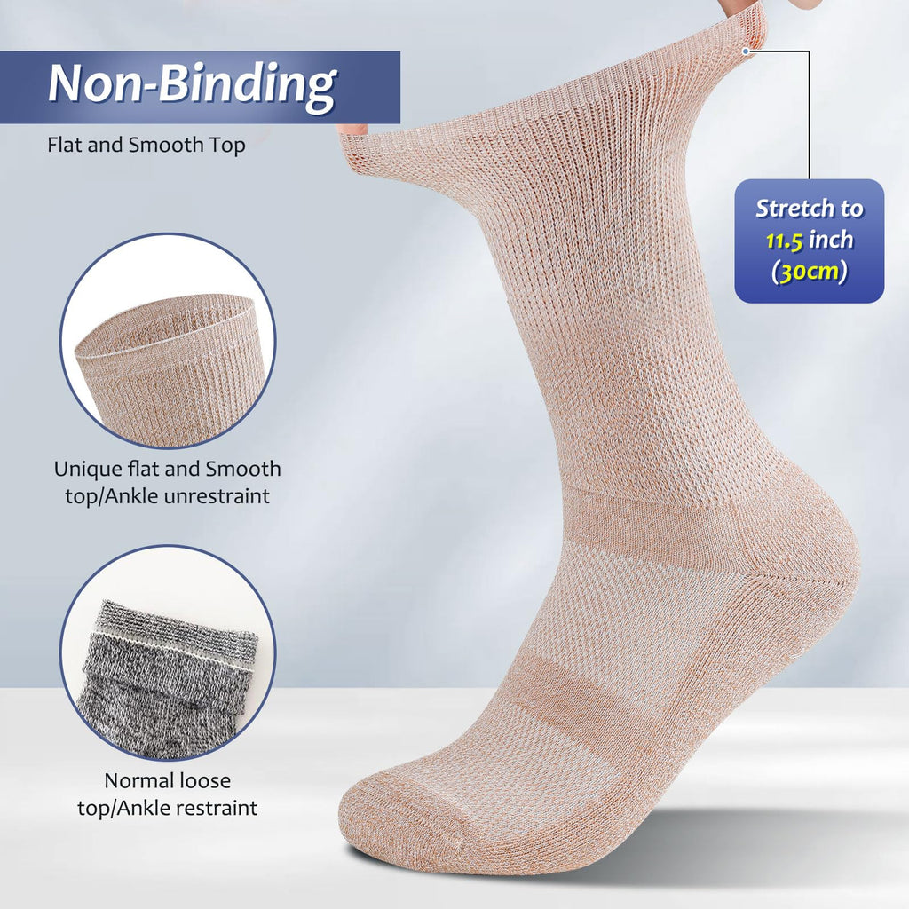 6 Pairs Non Binding Seamless Toe Crew Socks Y7661