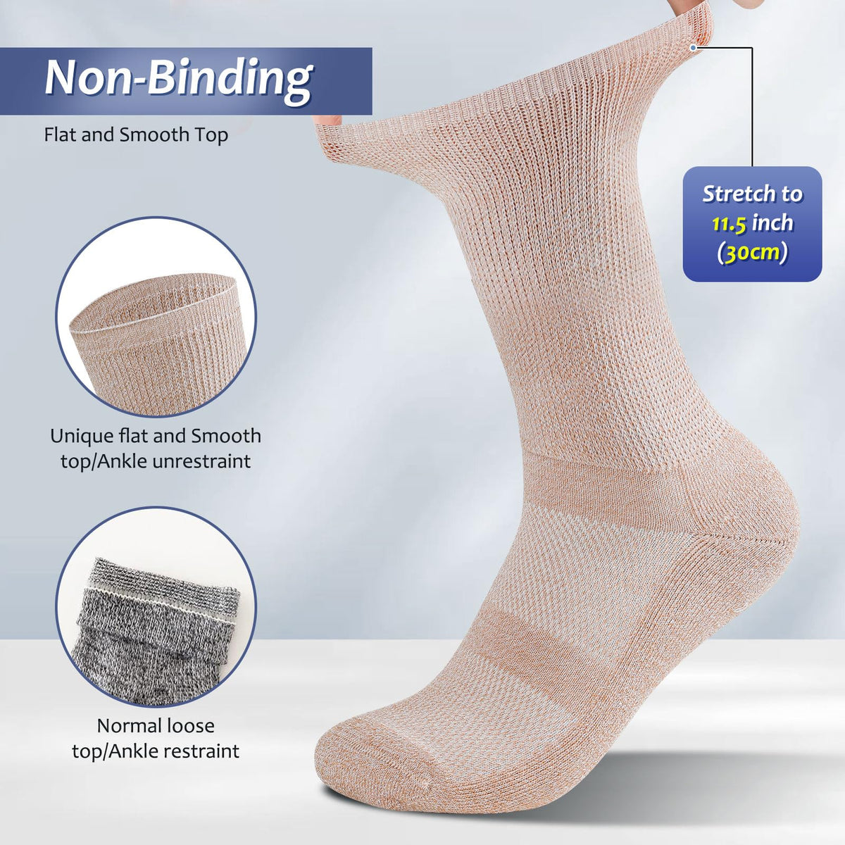 6 Pairs Non Binding Seamless Toe Crew Socks Y7661