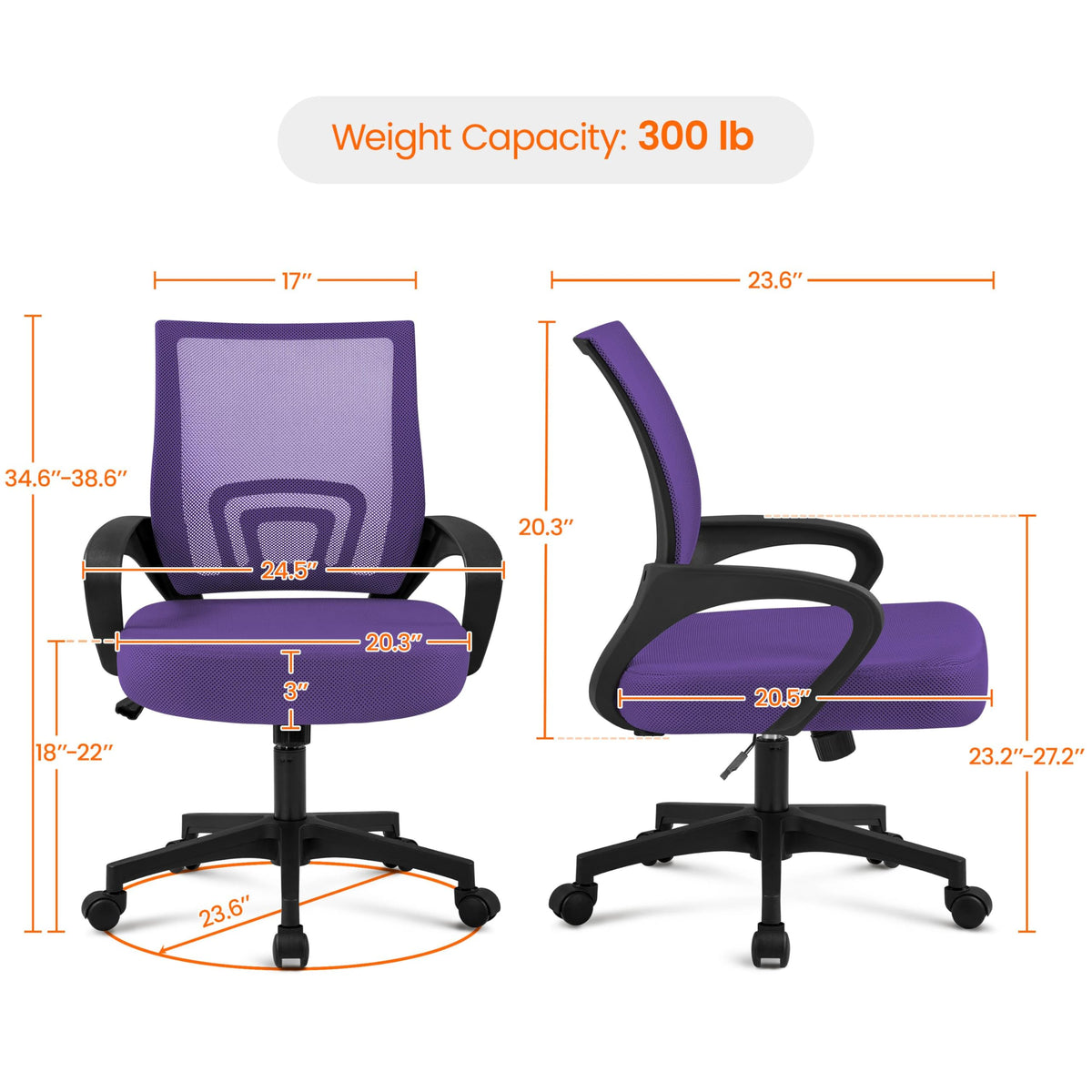 Purple Mesh Office Chairs with Lumbar Support, Set of 2 G50252