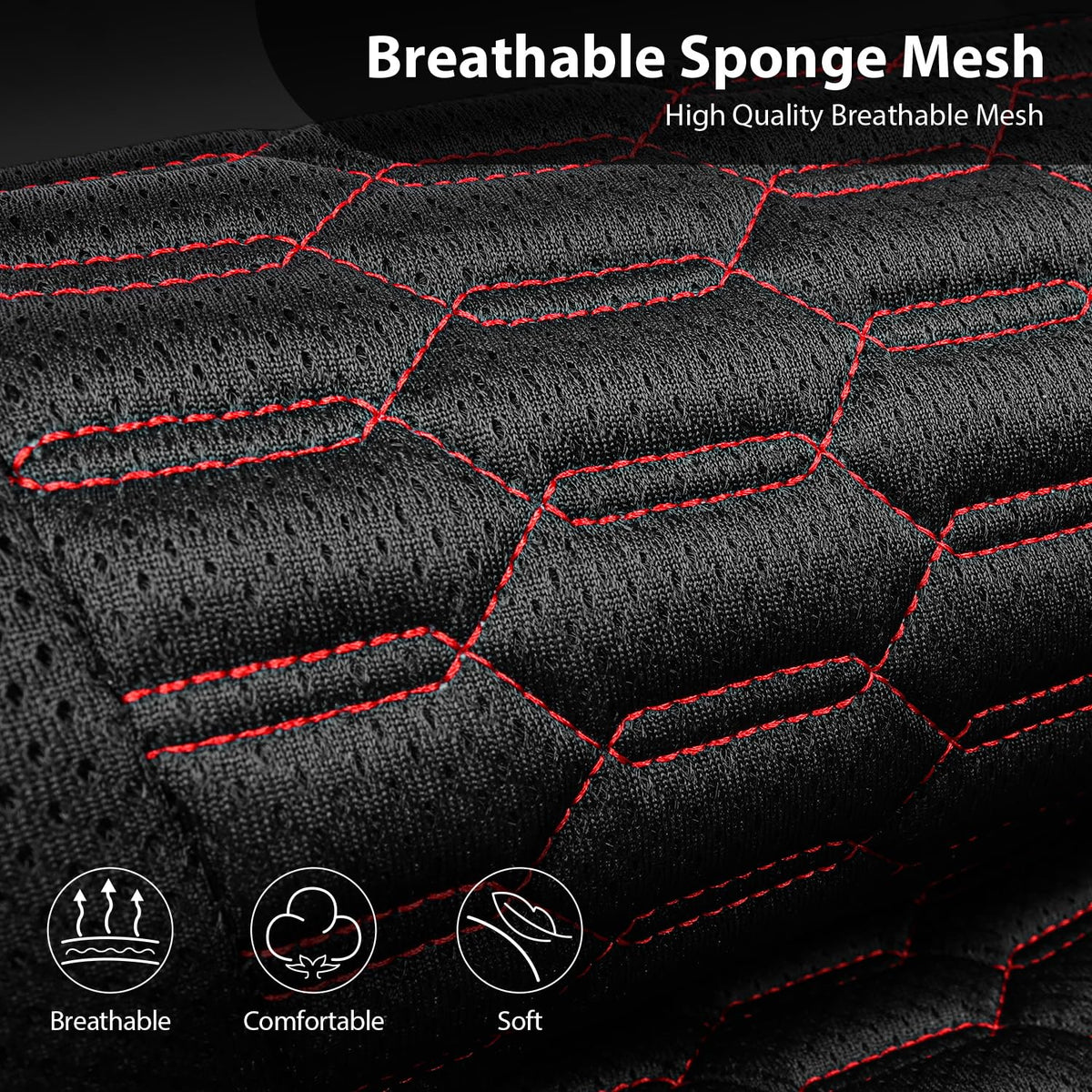 3D Foam Mesh Faux Leather Car Seat Covers Full Set, Black and Red N679