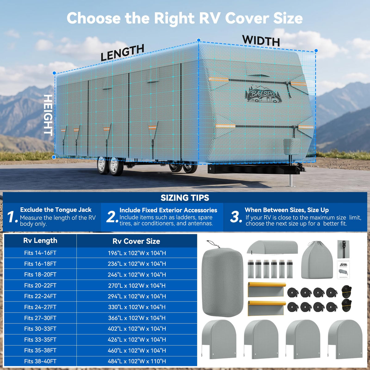 Heavy Duty Waterproof RV Cover 14-16ft P4034
