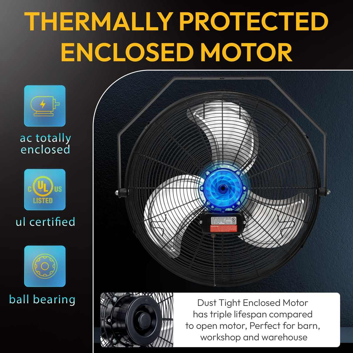 20 Inch High Velocity Industrial Wall Fan, 4750 CFM, 3-Speed, Black R66696