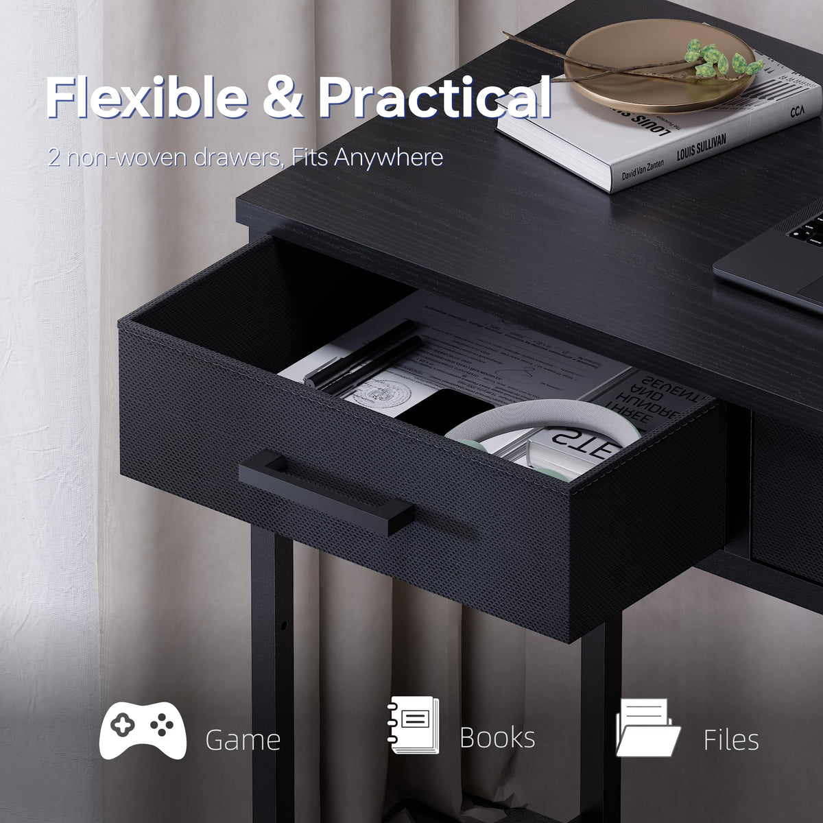 32 Inch Small Computer Desk with 2 Drawers Black D4374
