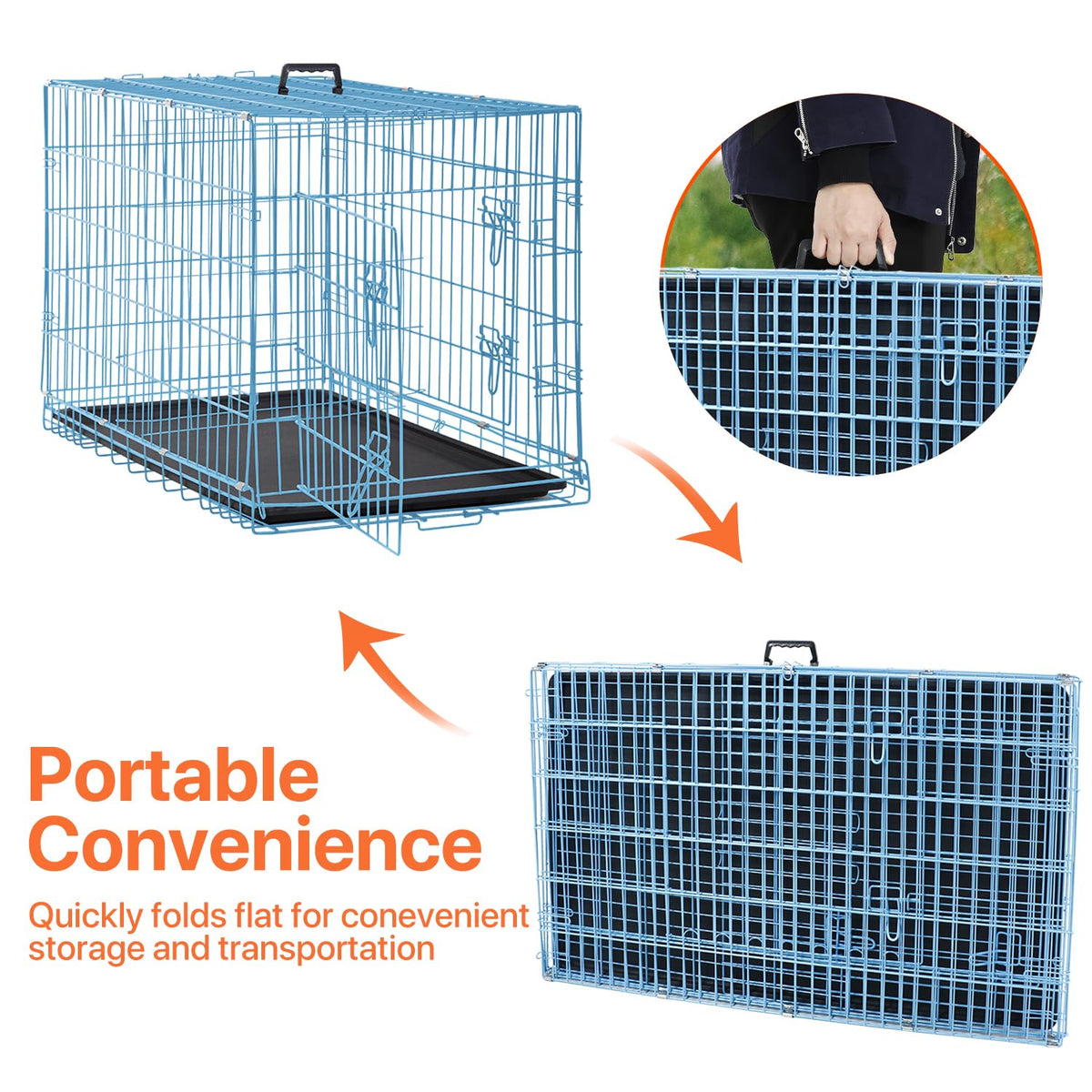 Folding Metal Dog Crate with Plastic Tray & Divider P7536