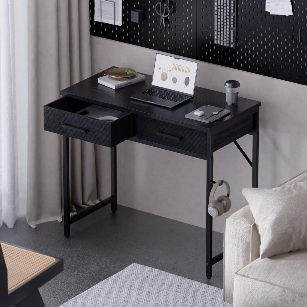 32 Inch Small Computer Desk with 2 Drawers Black D4374